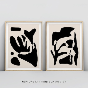 2 Piece Art Prints, Henri Matisse Style Prints, Bedroom Wall Art, Black Beige Wall Art, Dining Room Art, Abstract Minimalist Large Art Set