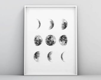 Moon Phases Wall Art, Moon Phases Print, Moon Poster, Moon Phase Wall Art, Moon Phase, Minimalist, Abstract, Design, Printable Home Decor