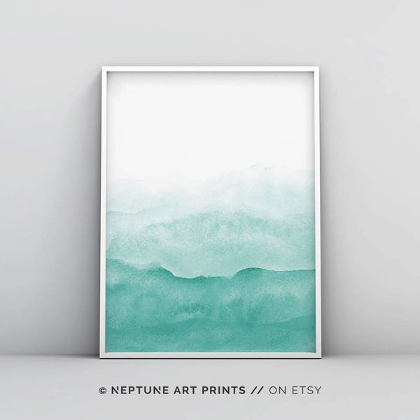 Teal Wall Art Print, Abstract Painting, Modern Minimalist Poster, Emerald Green, Watercolour, Large Printable Digital Download, Green Decor