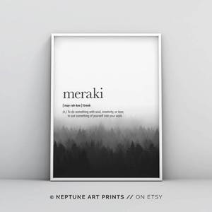 Meraki Definition Prints, Greek Definition Wall Art, Motivational, Inspiring Print, Minimalist, Modern, Definition Poster, Inspirational Art