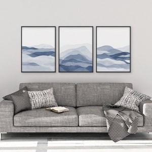 Set of 3 Piece Blue Wall Art, Abstract Navy Blue Painting, Wall Art ...