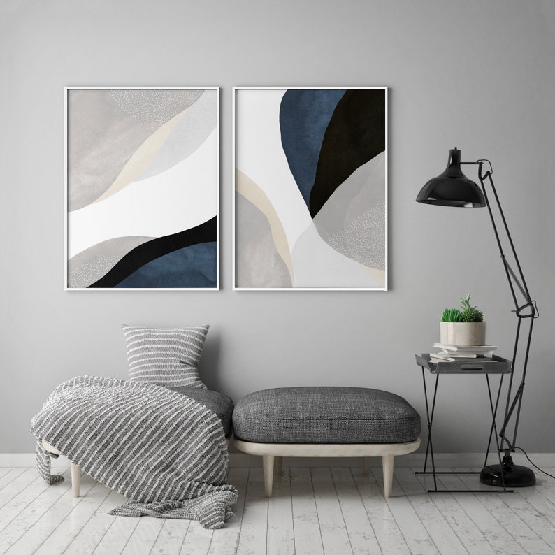 3 Piece Art Prints, Navy Blue Wall Art, Abstract Wall Art, Bedroom Wall Art, Dining Room Art, Indigo Blue, Minimalist Wall Art, Large Art image 4