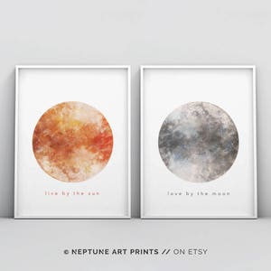 Live by the Sun Love by the Moon, Set of Two Printable, Watercolour Print, Above Bed Decor, Sun and Moon Set, Minimalist, Modern Wall Art