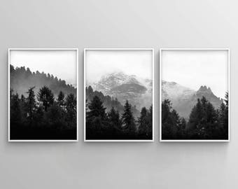 3 Piece Forest Wall Art, Set of 3 Black and White Woodland Forest Printable, Nature Printable, Modern, Minimalist, Rustic, Best Selling Art