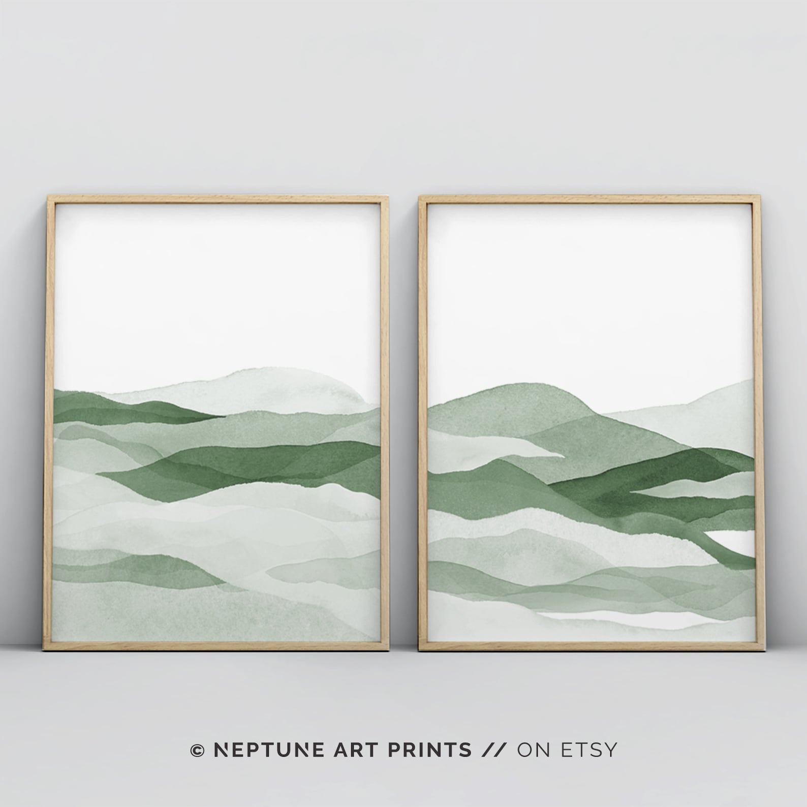 2 Piece Sage Green Abstract Wall Art Forest Green Art Etsy Canada