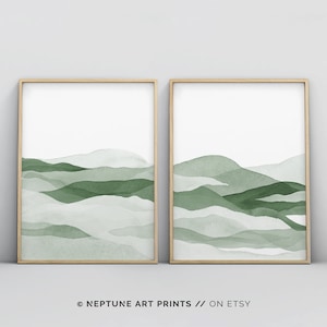 2 piezas Sage Green Abstract Wall Art, Forest Green Art Painting, Wall Art Prints, Instant Digital Download, Minimalist Poster Printable Art