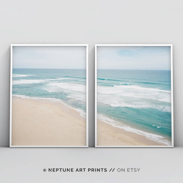 Ocean Art Print, Waves, Beach Coastal Wall Decor, Digital Download, Large Printable Poster, Modern Minimalist, Turquoise Blue Ocean Water
