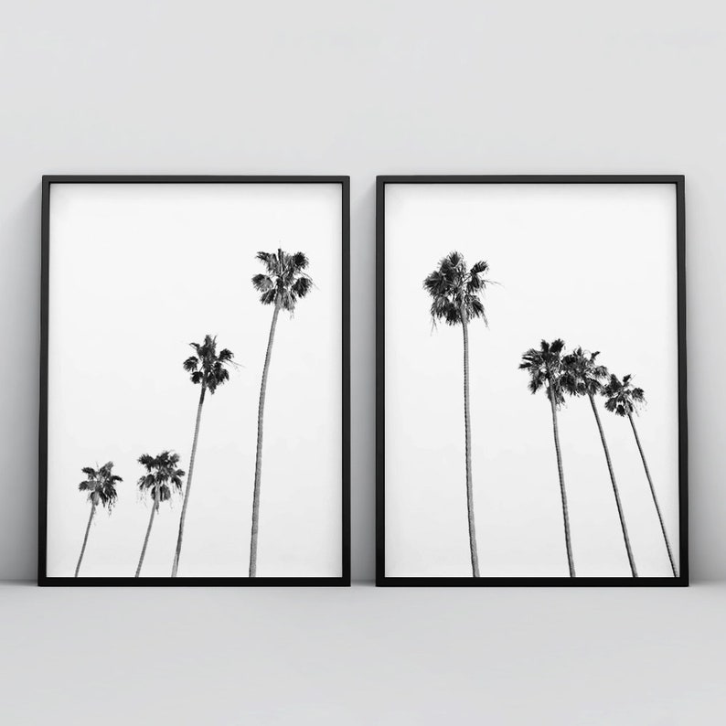 Black and White Palm Trees Print, Black and White Tropical Tree Print, 2 Piece Wall Art, Palm Trees Wall Art, Palm Tree Photo Tropical Decor image 2