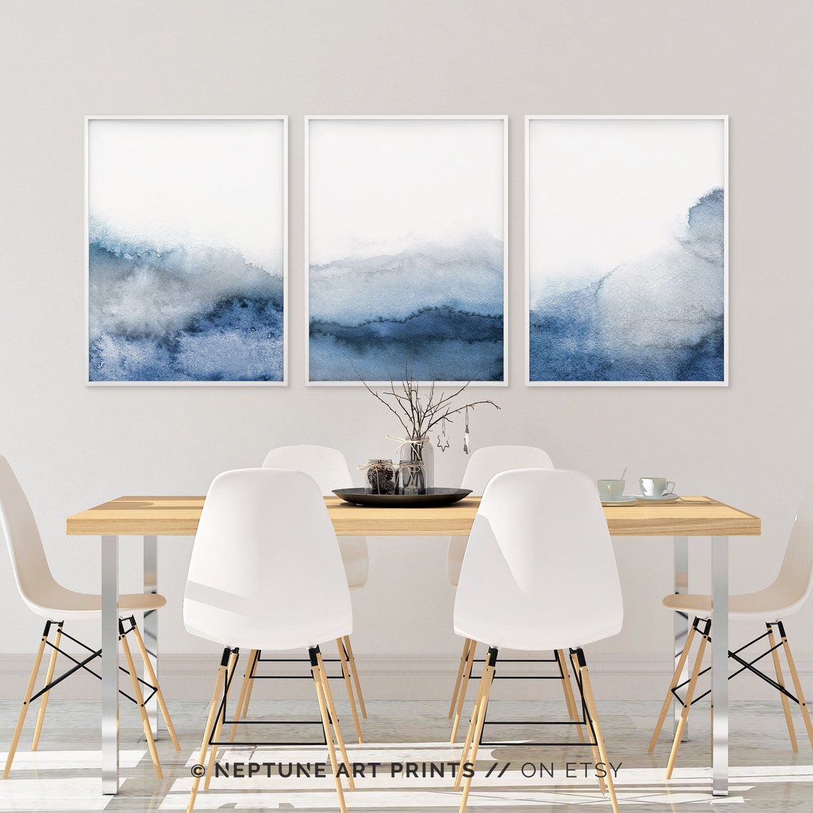 Set of 3 Blue Gray Wall Art Printable Abstract Art Blue Grey Etsy UK