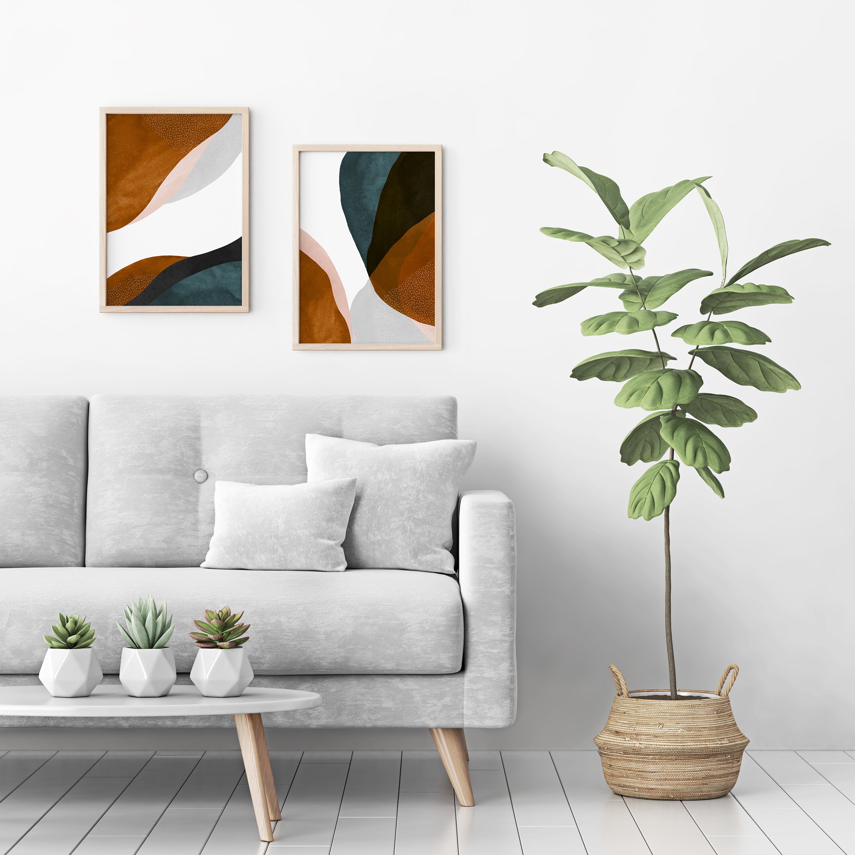 Earth Tone Wall Art Minimalistic Wall Art 2 Piece Wall Art | Etsy