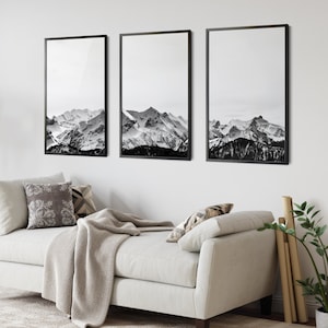 Mountain Art Print, Black White Wall Art, Set of 3 Prints, Mountain ...