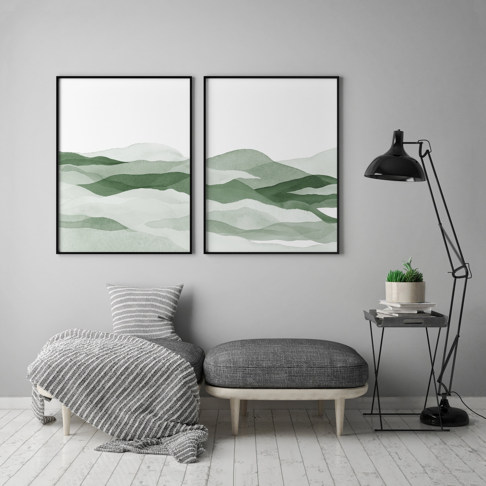 3 Piece Sage Green Wall Art Abstract Forest Green Painting Etsy