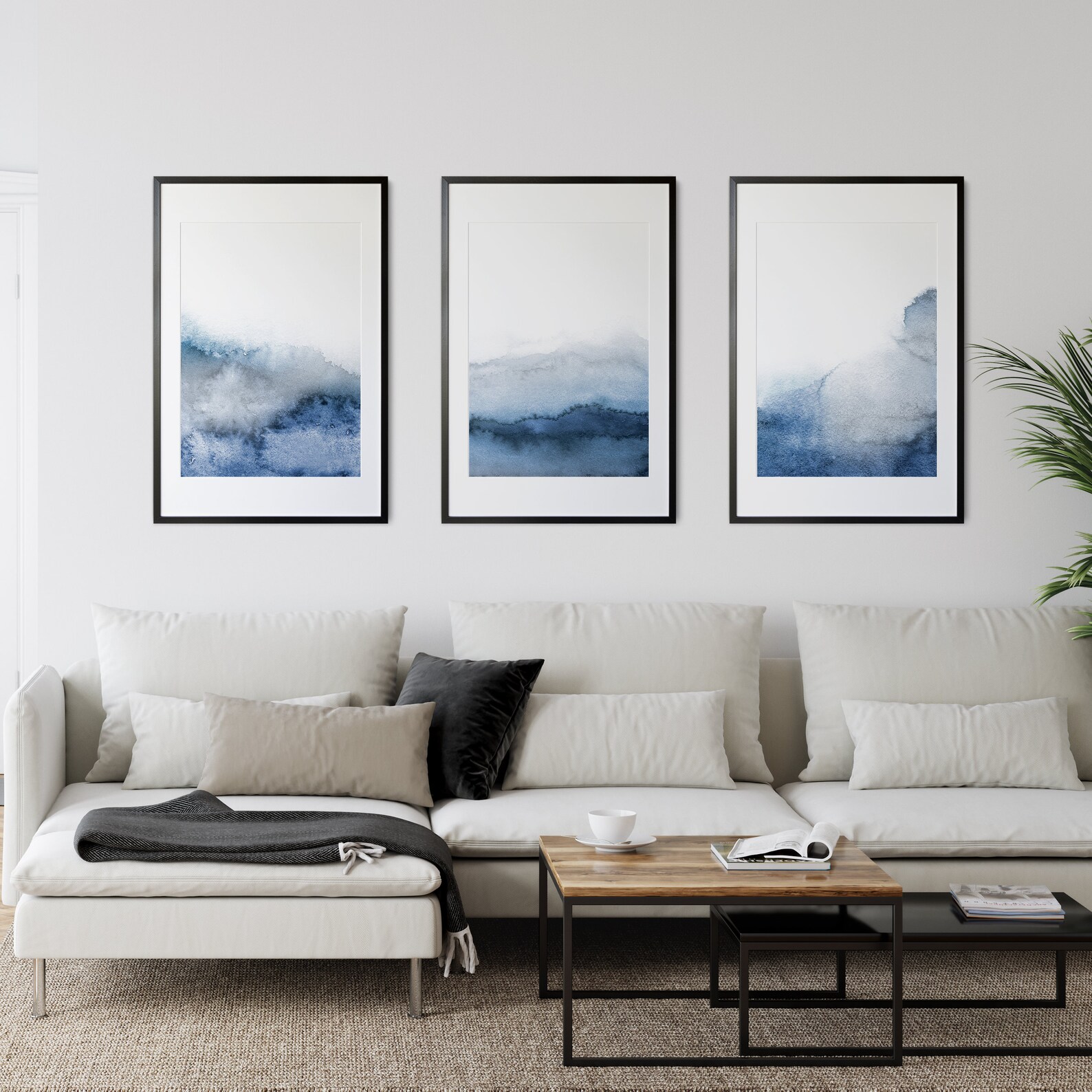 Set of 3 Blue Gray Wall Art Printable Abstract Art Blue Grey Etsy