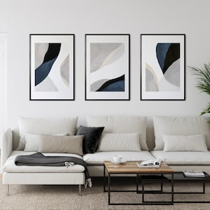 3 Piece Art Prints, Navy Blue Wall Art, Abstract Wall Art, Bedroom Wall Art, Dining Room Art, Indigo Blue, Minimalist Wall Art, Large Art image 3