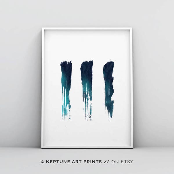 Abstract Brush Art, Minimalist Teal Print, Minimalist Indigo Decor, Modern Blue Printable, Modern Blue Wall Art, Contemporary Poster, Stroke