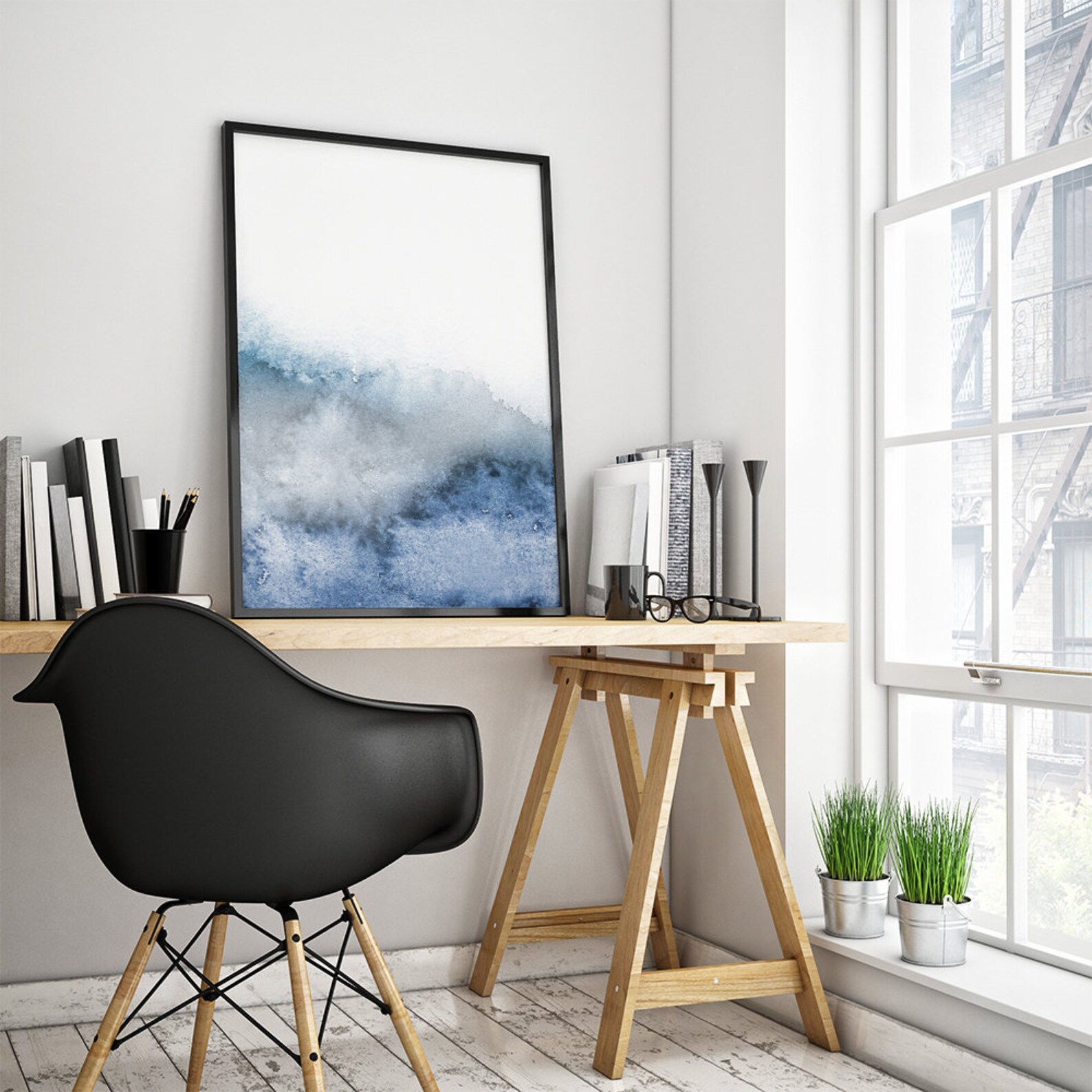 Set of 3 Blue Gray Wall Art Printable Abstract Art Blue Grey Etsy