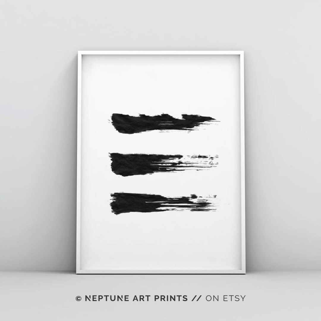 品質が完璧 Brush Stroke Art Wall Abstract White and Black Print, 額縁