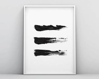 Brush Stroke Print, Black and White Abstract Wall Art, Printable Instant Download, Modern Minimal Ink Painting, Home Decor, Simple Design