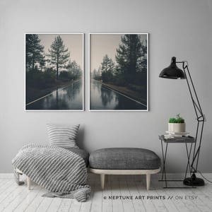 Landscape Printable, Symmetry Photography, Rustic Nature Print, Scenery Set of 2 Photography, Road, Forest, Trees Wall Art, Home Decor image 3
