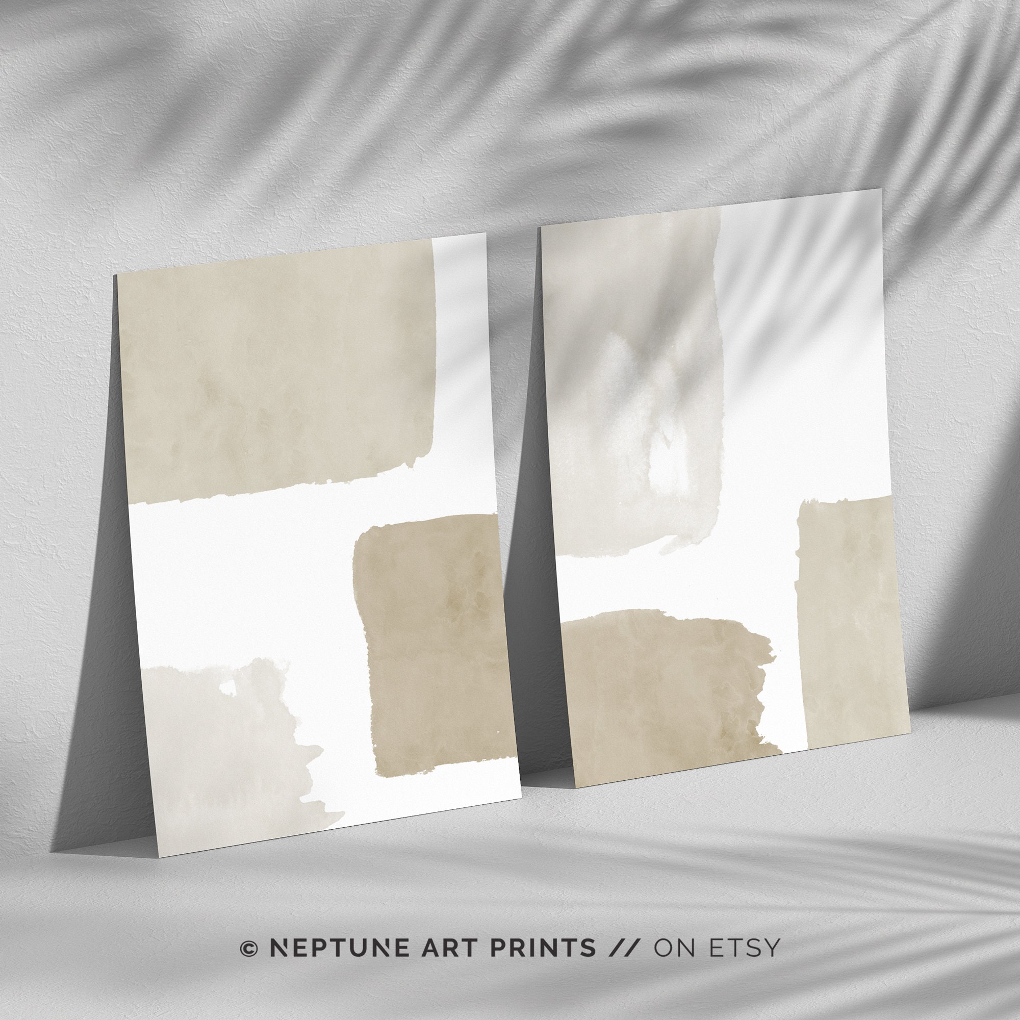 Mid Century Beige Modern Wall Art, Set of 2 Neutral Printable Wall Art ...