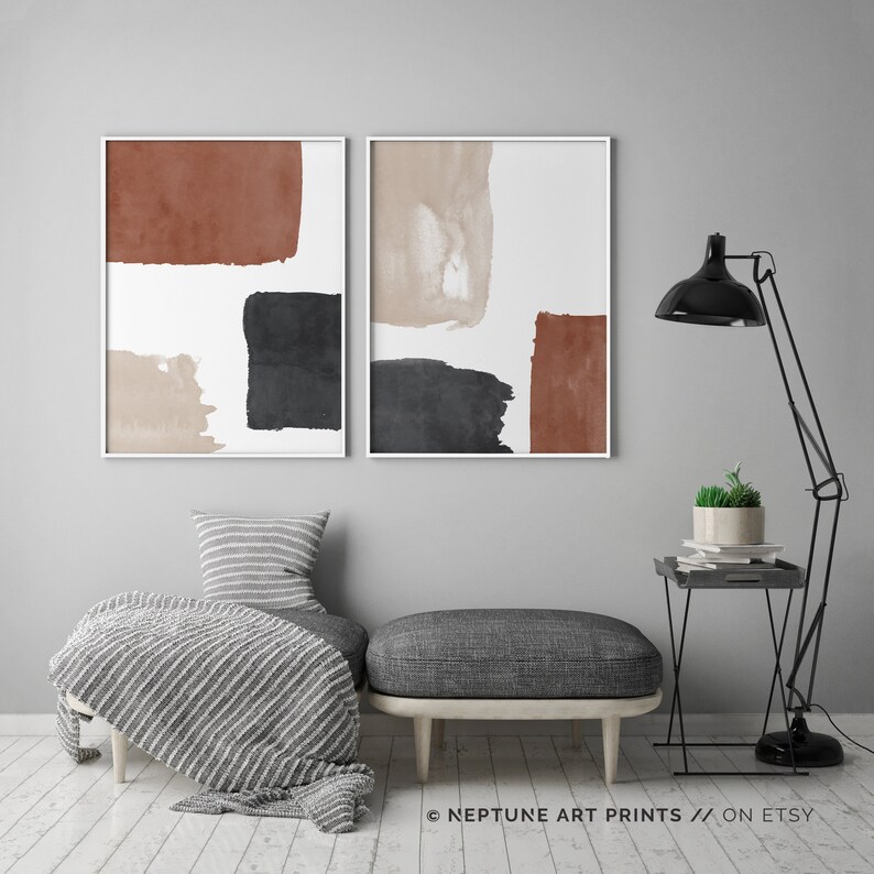 Mid Century Wall Art Set of 2 Wall Art Minimalistic Wall Etsy