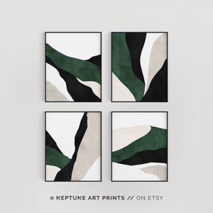 Arte de pared verde oscuro, Arte de pared de dormitorio, Arte de sala de estar, Joya esmeralda Conjunto verde de impresiones de 4 piezas, Arte de pared minimalista abstracto moderno