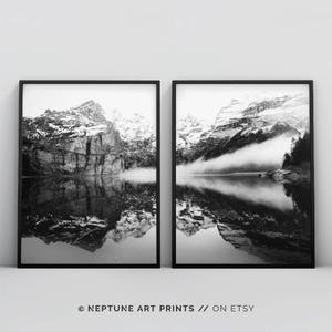 Reflection Mountain Print, Black and White Wilderness Printable, 2 Piece, Set of Two, Landscape, Nature, Home Decor, Modern Wall Art Poster image 2