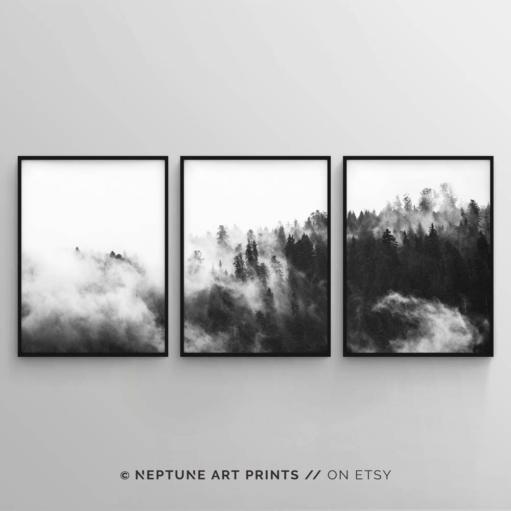 Forest Wall Art Black and White Art Woodland Wall Art Etsy