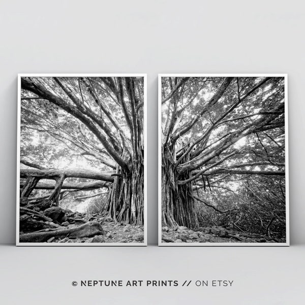 Tree of Life Wall Art, Set of 2 Wall Art, Black and White Poster, Modern Abstract Art, 2 Piece Nature Home Decor, Minimalistic Print, Tree