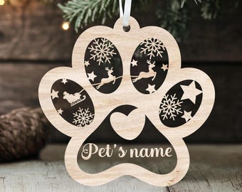 Dog Ornament Svg, Custom Paw Name Christmas Design | DXF, EPS, PDF Files