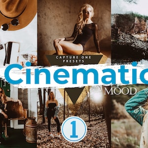 Könnte beinhalten: Eine Sammlung von Capture One Presets namens "Cinematic Mood 1". Die Presets wurden entwickelt, um Fotos ein filmisches Aussehen und Gefühl zu verleihen. Das Bild zeigt eine Auswahl an Fotos, die mit den Presets bearbeitet wurden, darunter Fotos von Personen, Landschaften und Stillleben.