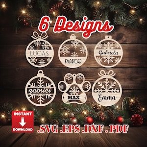 Personalized Christmas Ornaments - Custom Name Wood Xmas Tree Decor - Laser Cut Baubles - Gift Tags - Engraving - Holiday Glowforge Ornament