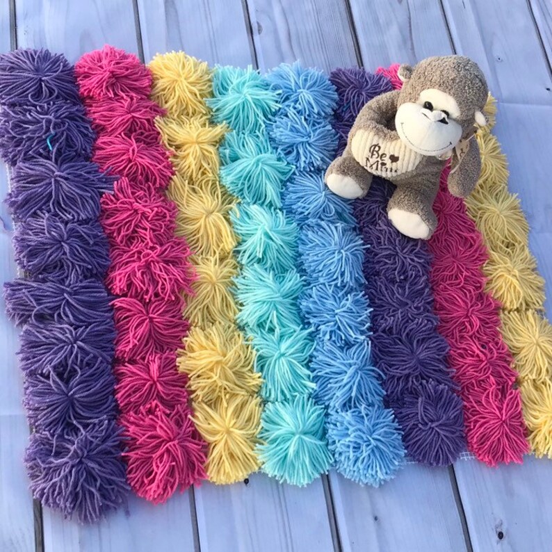Pom pom Rug Rainbow Baby Nursery Rug Etsy