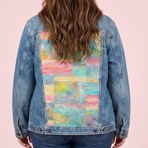 Jelly Patch Denim Upcycled Jacket Size Large - Patchwork Tropical Batik fabric