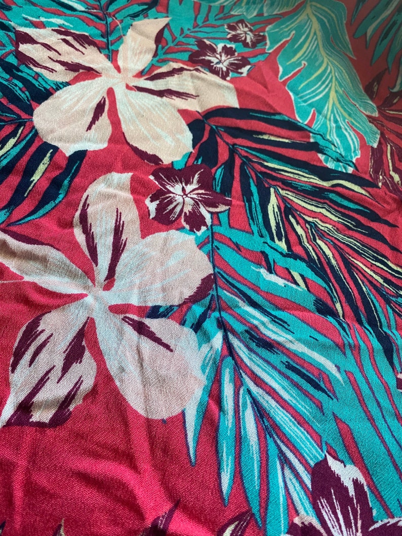 Pink Hawaiian Print Crinkle Rayon Fabric by the yard / Rayon | Etsy