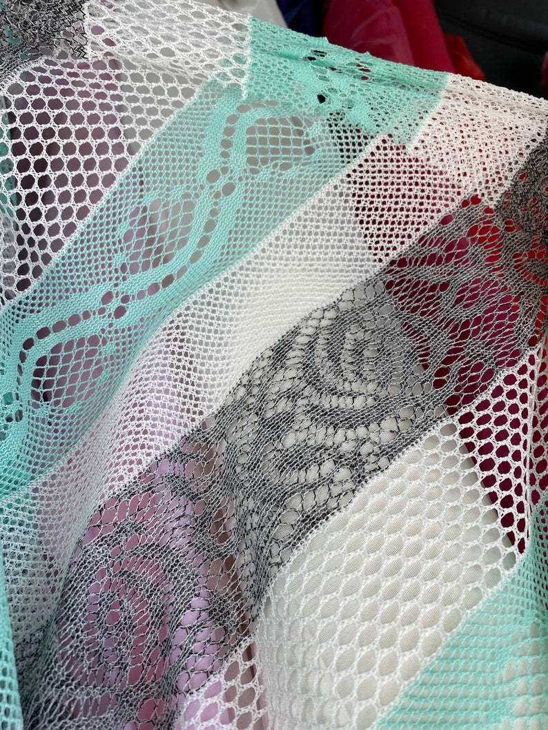 Mint Striped Open Knit Lace Fabric by the yard / Crochet Lace Etsy