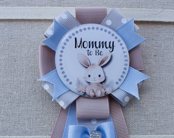 Mini Sized Bunny Rabbit Baby Shower Corsage, Bunny Shower, Baby Boy Rabbit Shower, Mommy to Be Corsage, Mommy to Be Pin, Bunny Baby Shower