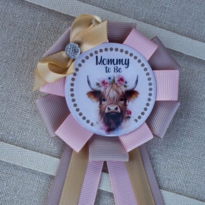 Mini Sized Holy Cow Baby Shower Corsage, Highland Cow Shower, Holy Cow Shower, Blush Baby Shower, Mommy to Be Corsage, Highland Cow Pin