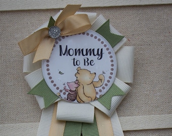 Mini Sized Winnie the Pooh Shower Corsage, Winnie the Pooh Shower, Winnie the Pooh Baby Shower, Winnie the Pooh Mommy to Be Pin, Shower Pin