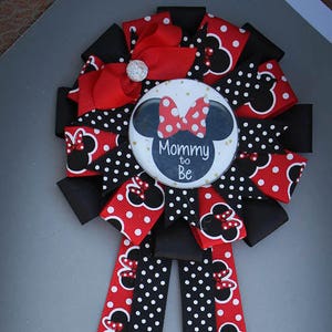 Minnie Mouse Mommy to Be Corsage, Minnie Mouse Baby Shower Pin, Minnie Baby Shower Corsage, Minnie Ribbon Corsage, Minnie Mommy to Be Pin