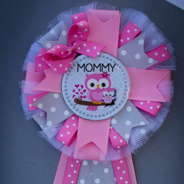 Mommy to Be Corsage, Mommy to Be Pin, Owl Baby Shower Corsage, Baby Girl Shower Corsage, Its A Girl Baby Shower, Pink and Gray Baby Shower