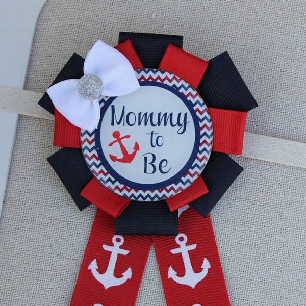 Mini Sized Nautical Mommy to Be Pin, Nautical Mommy to Be Corsage, Nautical Baby Shower, Boy Nautical Shower Pin, Nautical Mommy Pin