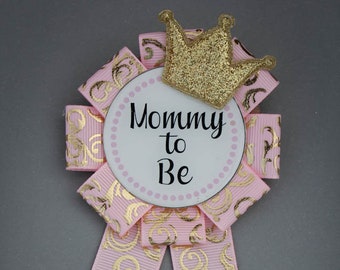 Mini sized Pink and Gold Mommy to Be Pin, Mommy to Be Corsage, Pink and Gold Shower Pin, Pink and Gold Baby Shower Pin, Mommy to Be Pin