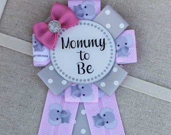 Mini Sized Pink Elephant Mommy to Be Pin, Mommy to Be Corsage, Pink Elephant Baby Shower Pin, Pink and Gray Elephant Shower Pin, Mommy Pin