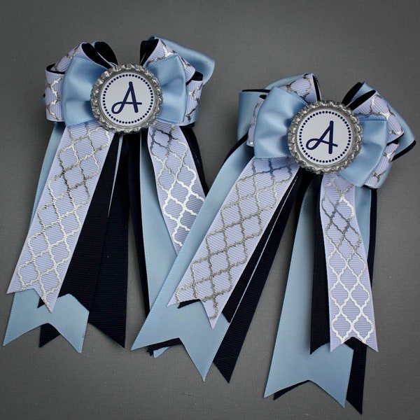 Personalized Navy, Light Blue, White Equestrian Bows, Equestrian Hair Bows, Horse Show Bows, Horse Show Hair Bows, Short Stirrup Bows