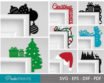 Christmas Door Trim Bundle - Door Corner, Christmas SVG, Snowman Sign SVG, Christmas Laser cut, Glowforge SVG, Holiday Door Decor, Santa hat