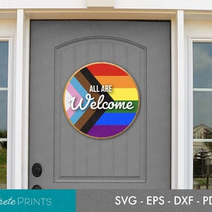 Panneau de bienvenue Fierté - panneau rond en bois SVG, rond découpé au laser, SVG Glowforge, svg découpé au laser Glowforge, bois découpé au laser, svg cercle glowforge