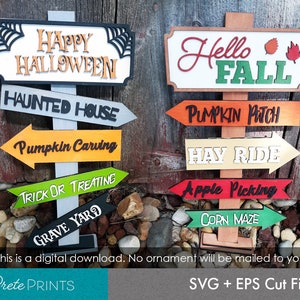 Halloween + Fall Directional Sign - Halloween Sign SVG, Hello Fall Sign SVG, Glowforge Laser Cut sign svg, Fall and Halloween Decor