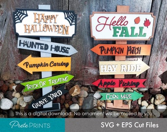 Halloween + Fall Directional Sign - Halloween Sign SVG, Hello Fall Sign SVG, Glowforge Laser Cut sign svg, Fall and Halloween Decor