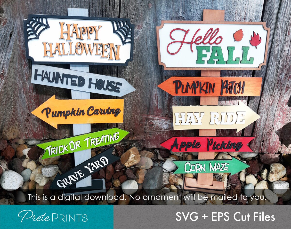 Fall Direction Sign Halloween + Fall Directional Sign - Halloween Sign SVG, Hello Fall Sign ...
